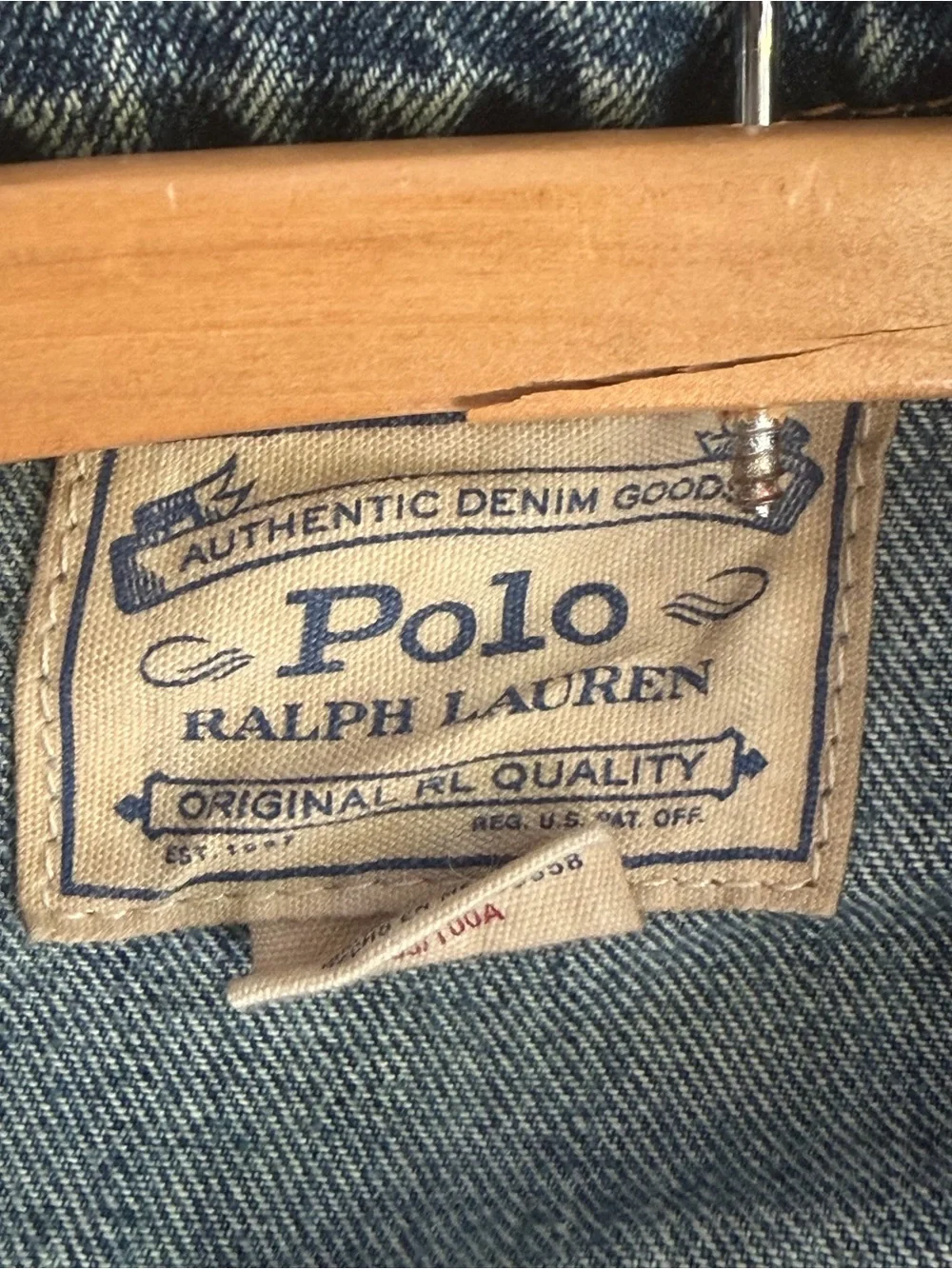 Polo Ralph Lauren Denim Jacket With American Flag Arm Patch Men’s L